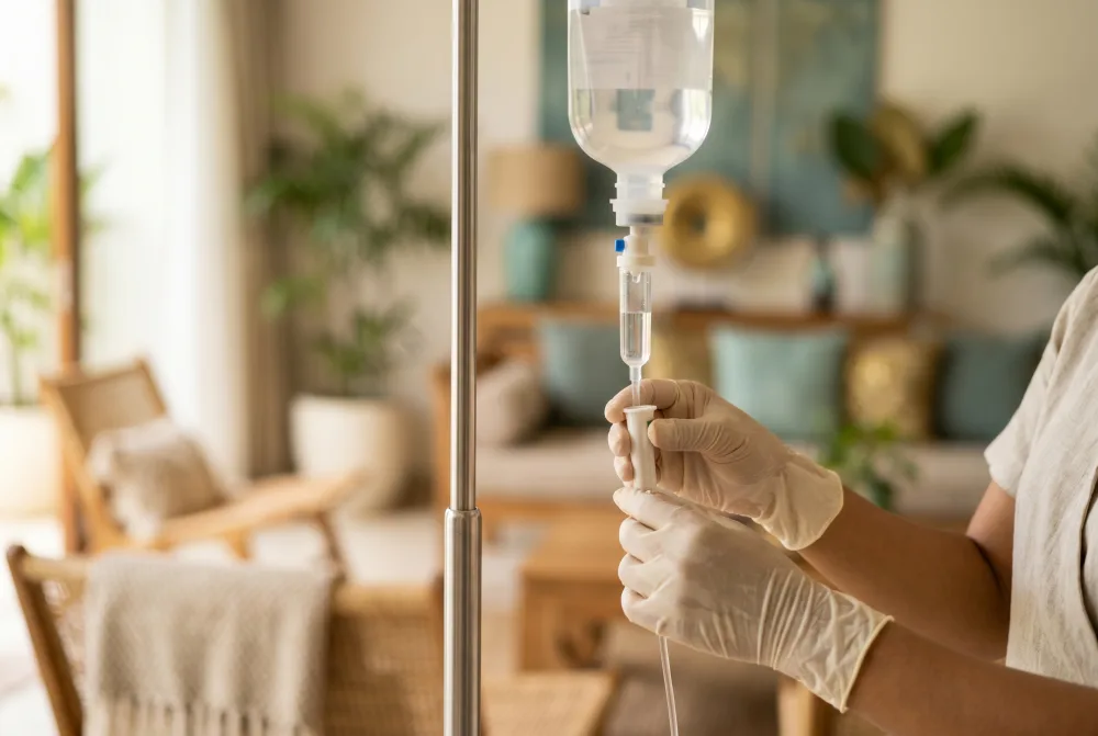 A mobile nurse setting up the 500mg NAD+ IV drip